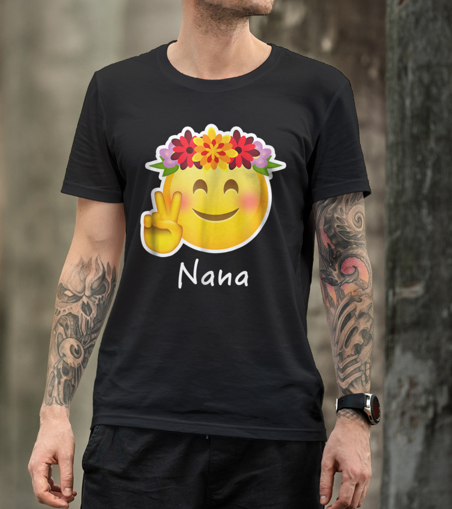 Nana Flower Crown Hippie Emoticon Peace Sign T-Shirt