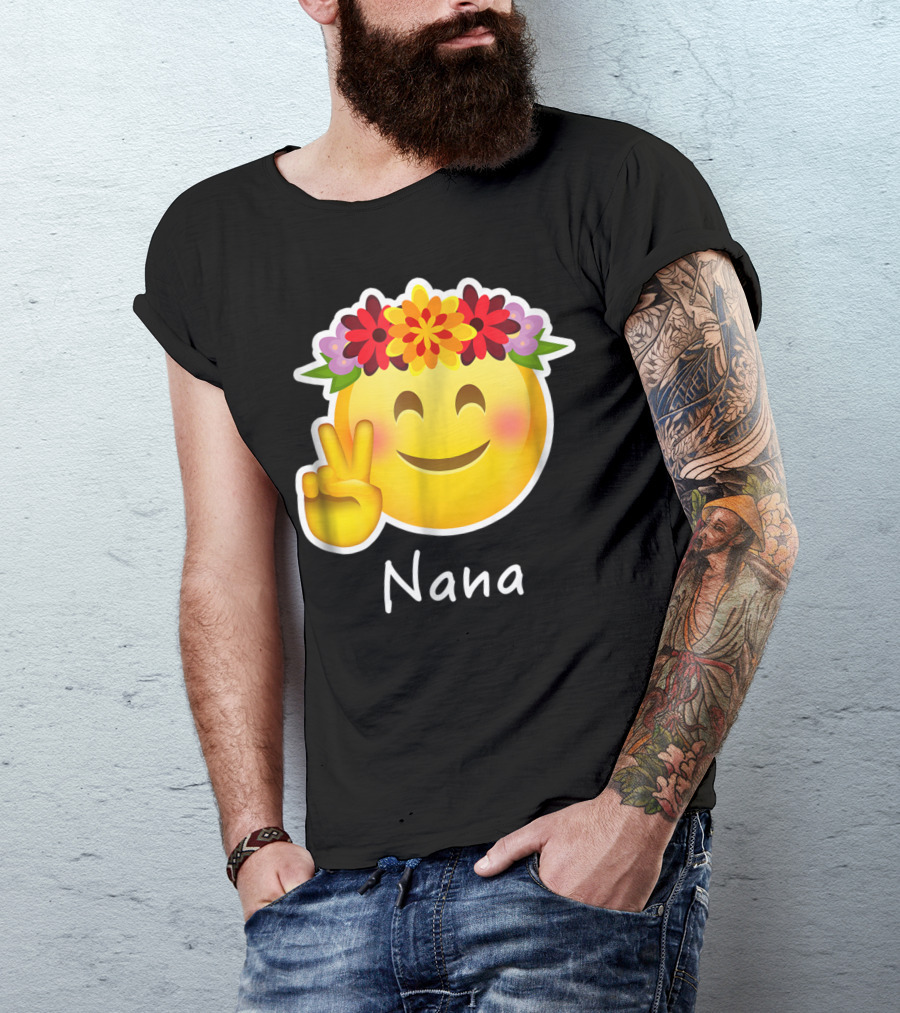 Nana Flower Crown Hippie Emoticon Peace Sign T-Shirt
