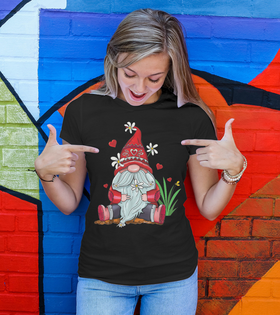 Hippie Gnomes Hearts Valentines Day Flowers And Love T-Shirt