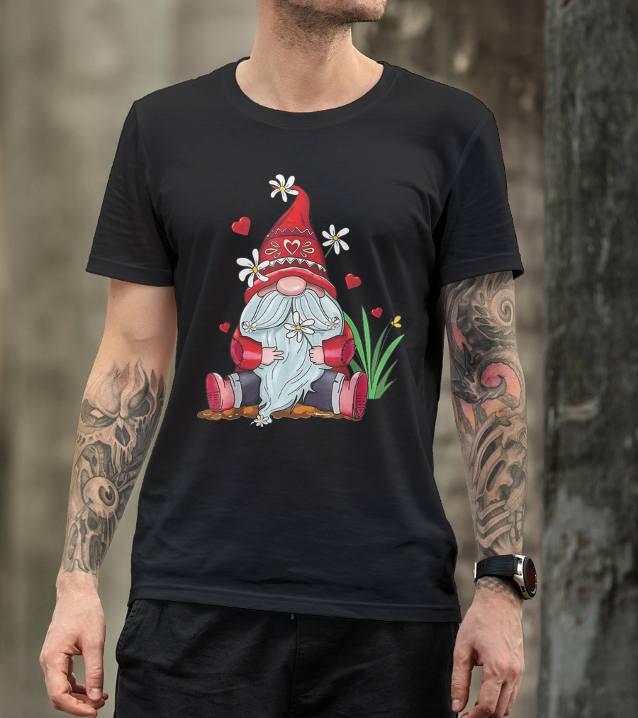 Hippie Gnomes Hearts Valentines Day Flowers And Love T-Shirt