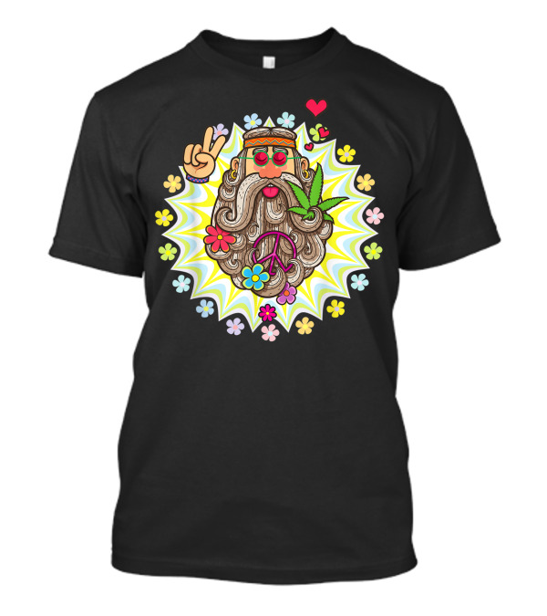 Hippie Good Vibes Peace Sign Groovy Flowers And Heart T-Shirt
