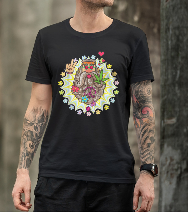Hippie Good Vibes Peace Sign Groovy Flowers And Heart T-Shirt