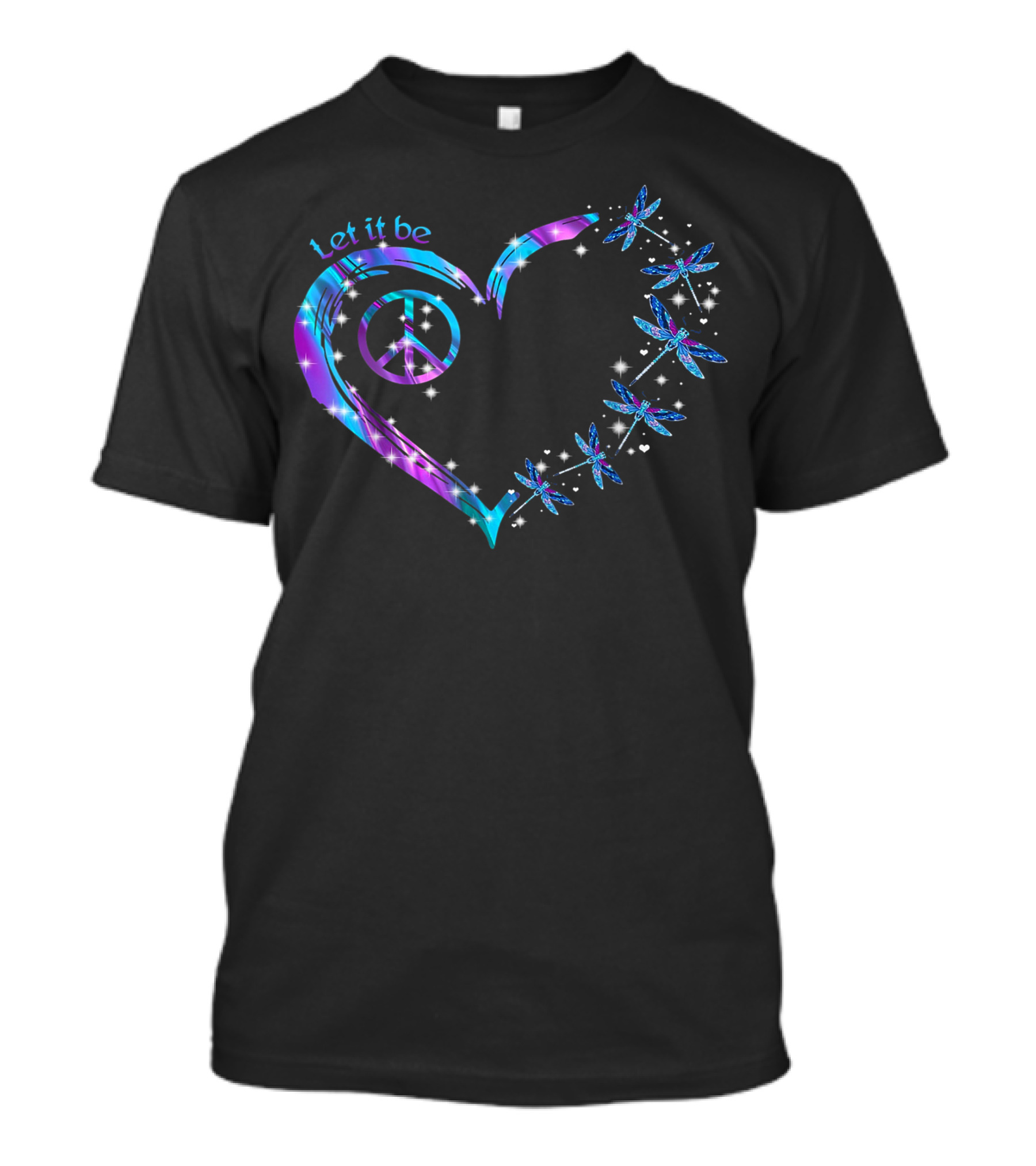 Let It Be Peace Heart Dragonfly Hippie Colorful T-Shirt