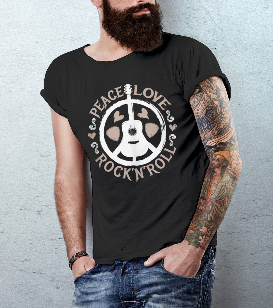 Peace Love Rock'n'Roll Vintage Guitar Hippie Hippy T-Shirt
