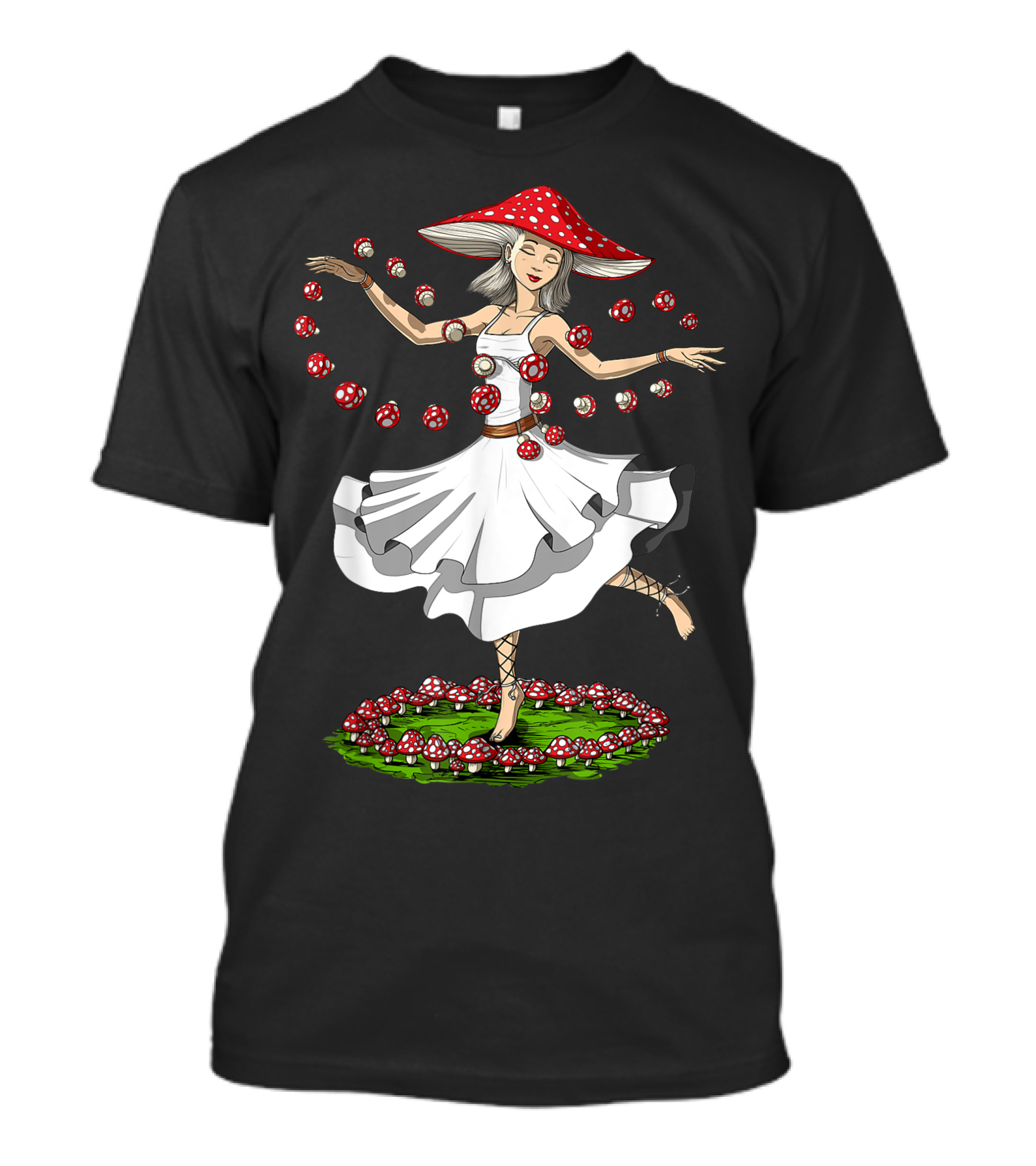 Hippie Mushroom Dancer Forest Fungi Nature Foraging Magic T-Shirt