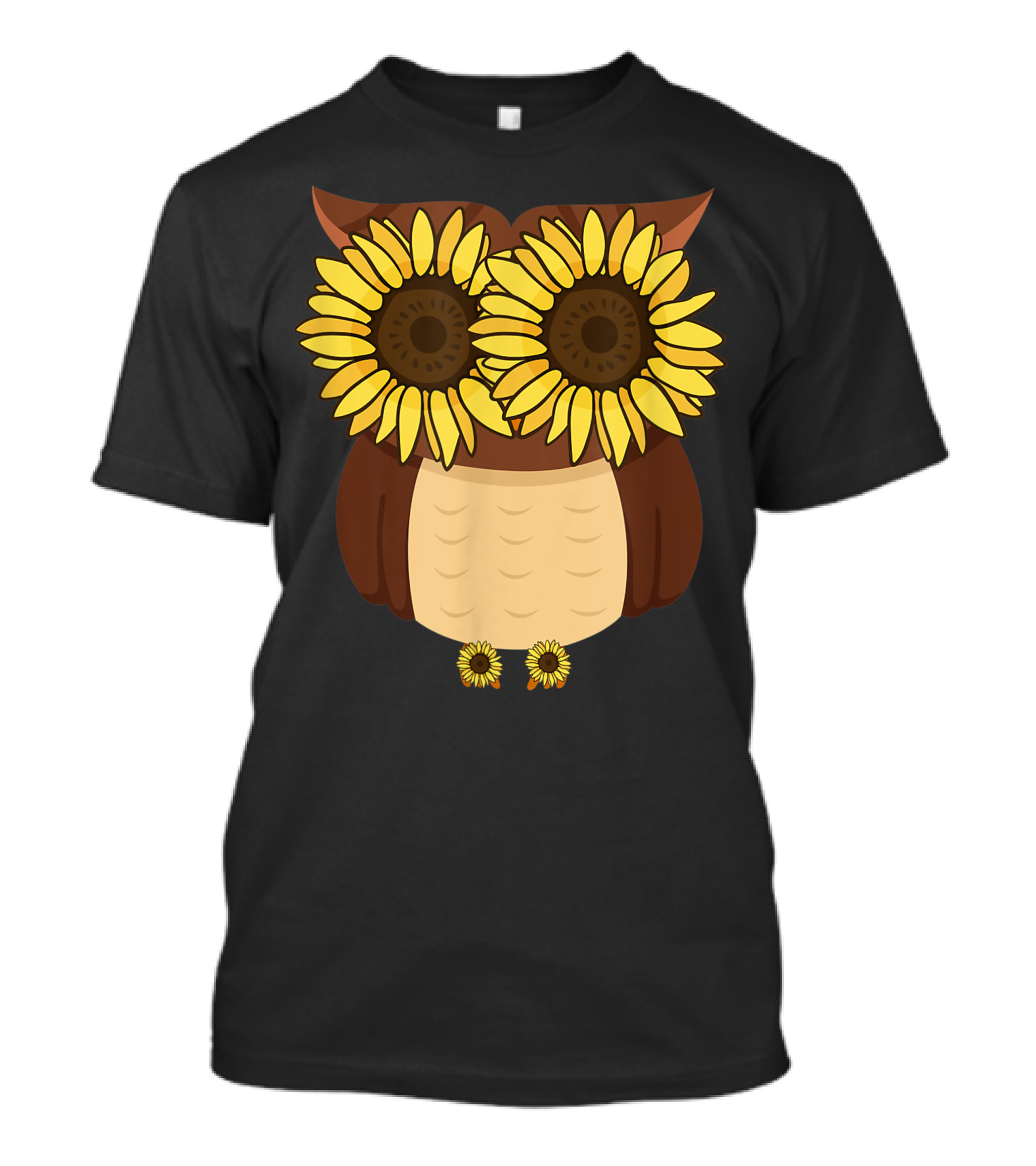 Hippie Owl With Sunflower Eyes And Floral Accents T-Shirt