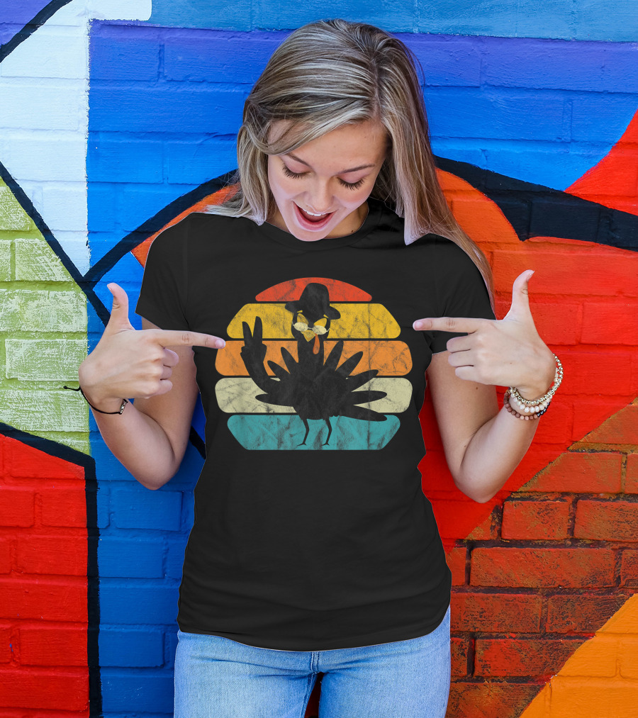 Hippie Peace Sign Turkey Family Thanksgiving Retro T-Shirt