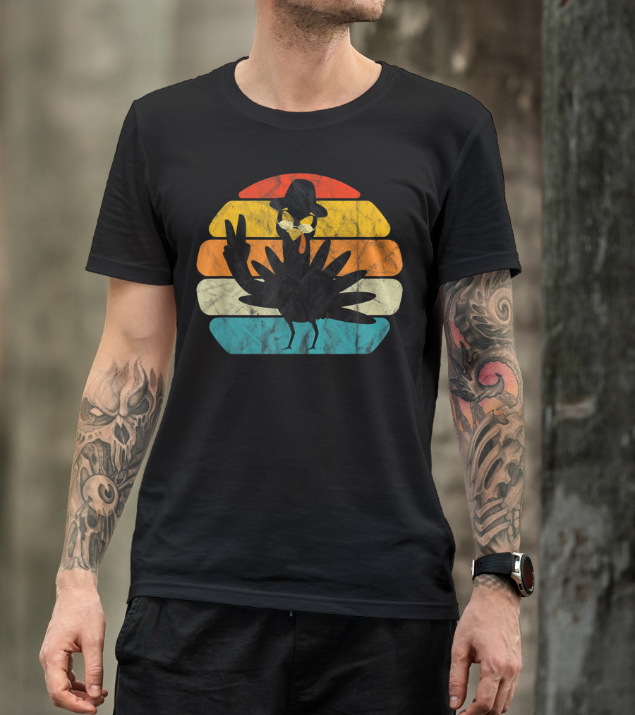 Hippie Peace Sign Turkey Family Thanksgiving Retro T-Shirt
