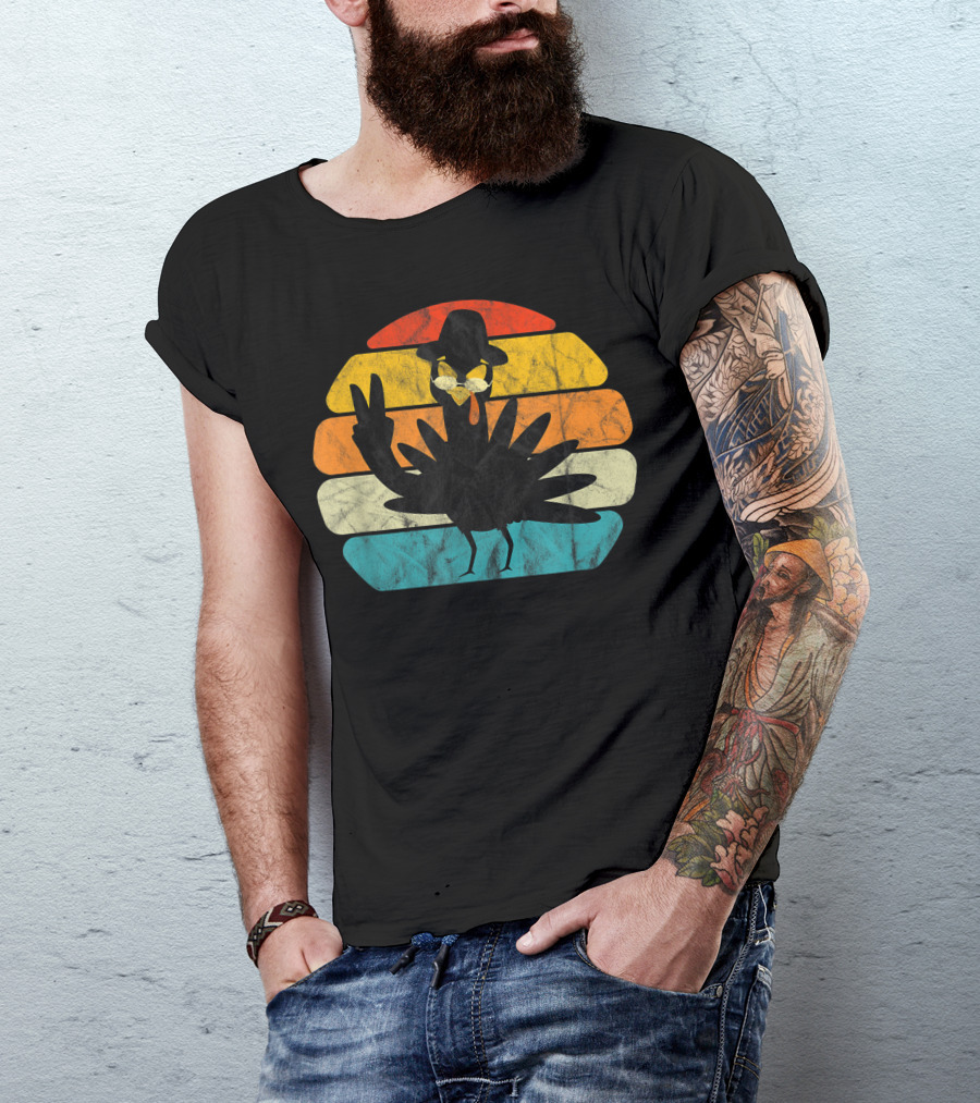 Hippie Peace Sign Turkey Family Thanksgiving Retro T-Shirt