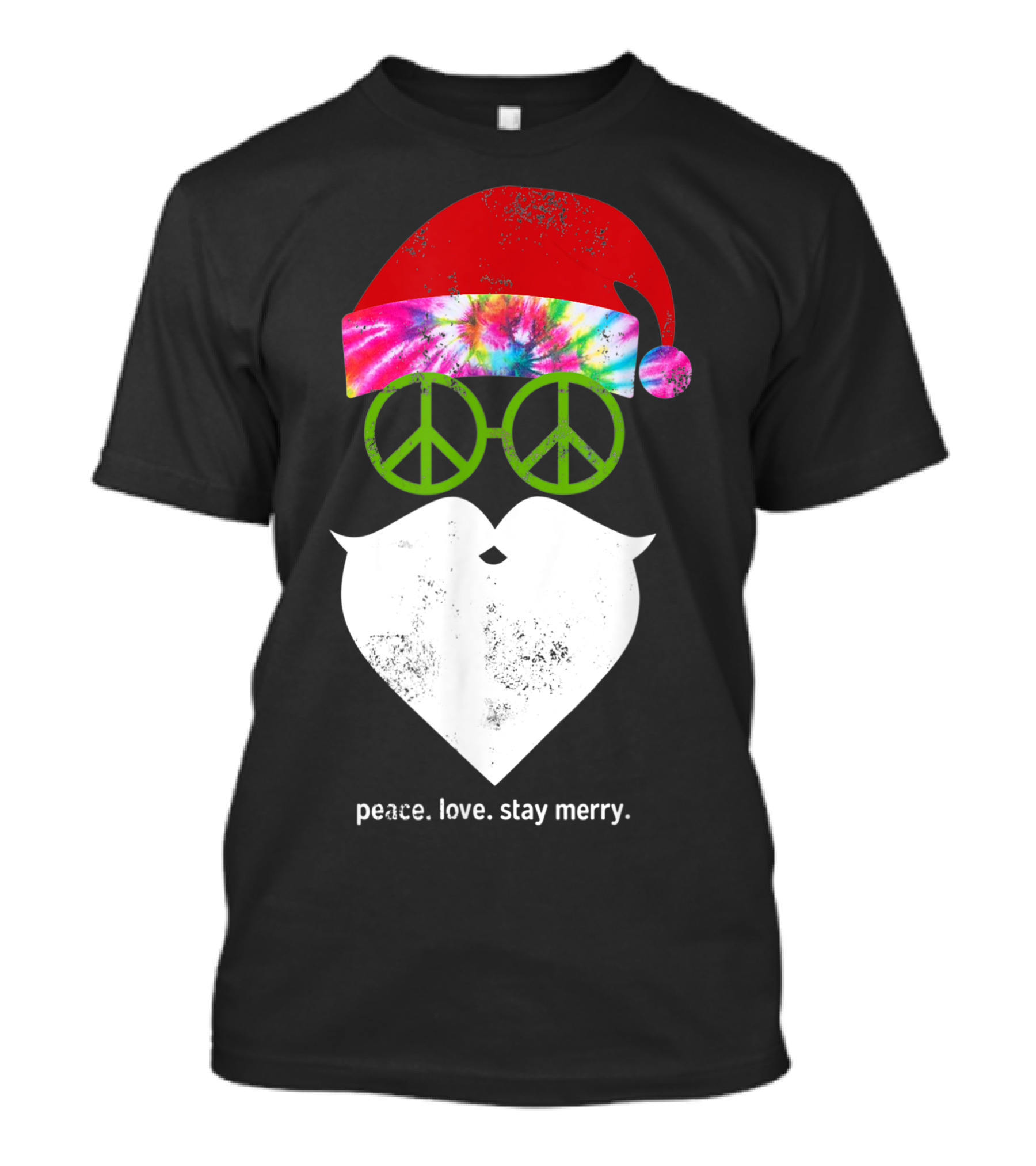 Hippie Santa Peace Love Stay Merry Tie Dye Rainbow Peace Sign T-Shirt