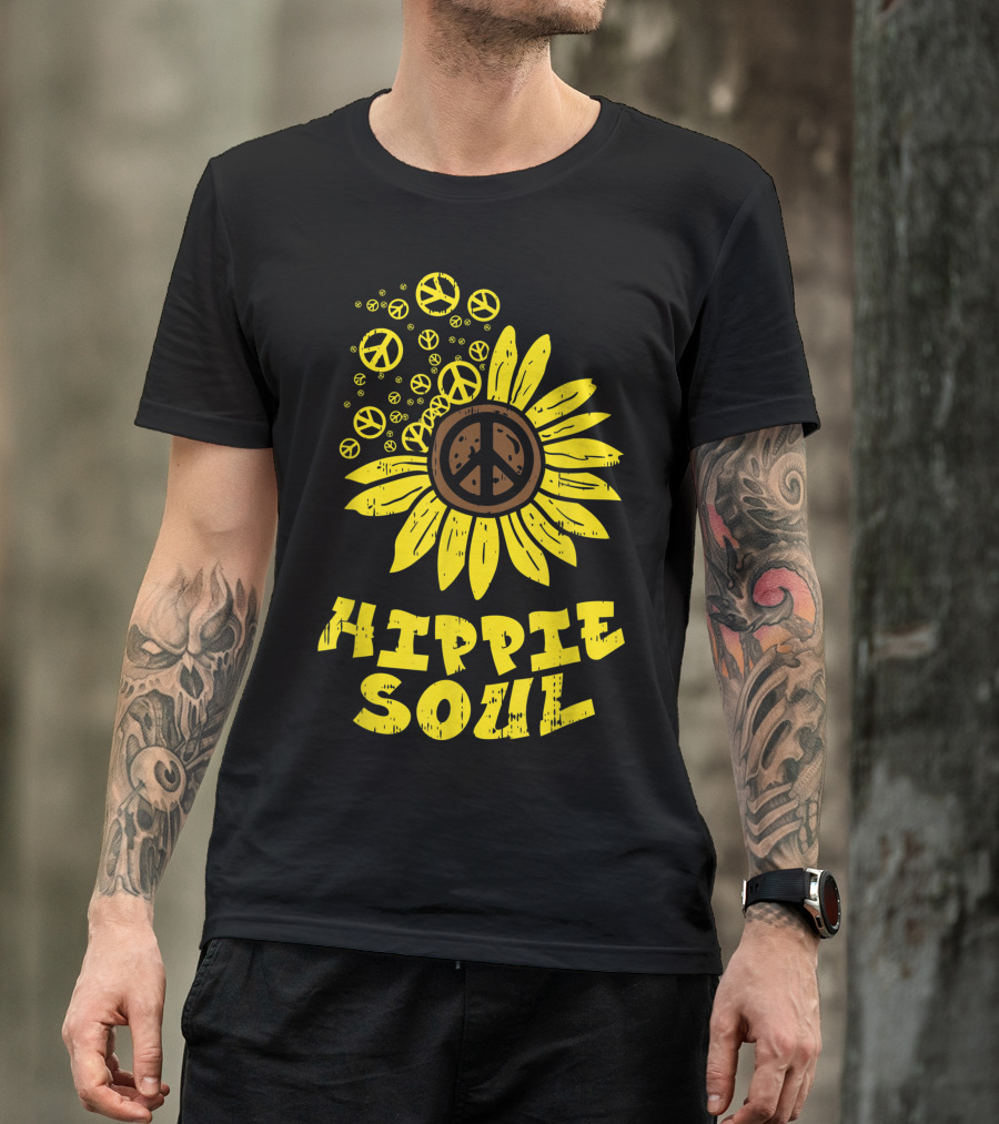 Hippie Soul Sunflower Peace Vintage Floral Bubble Hippi T-Shirt