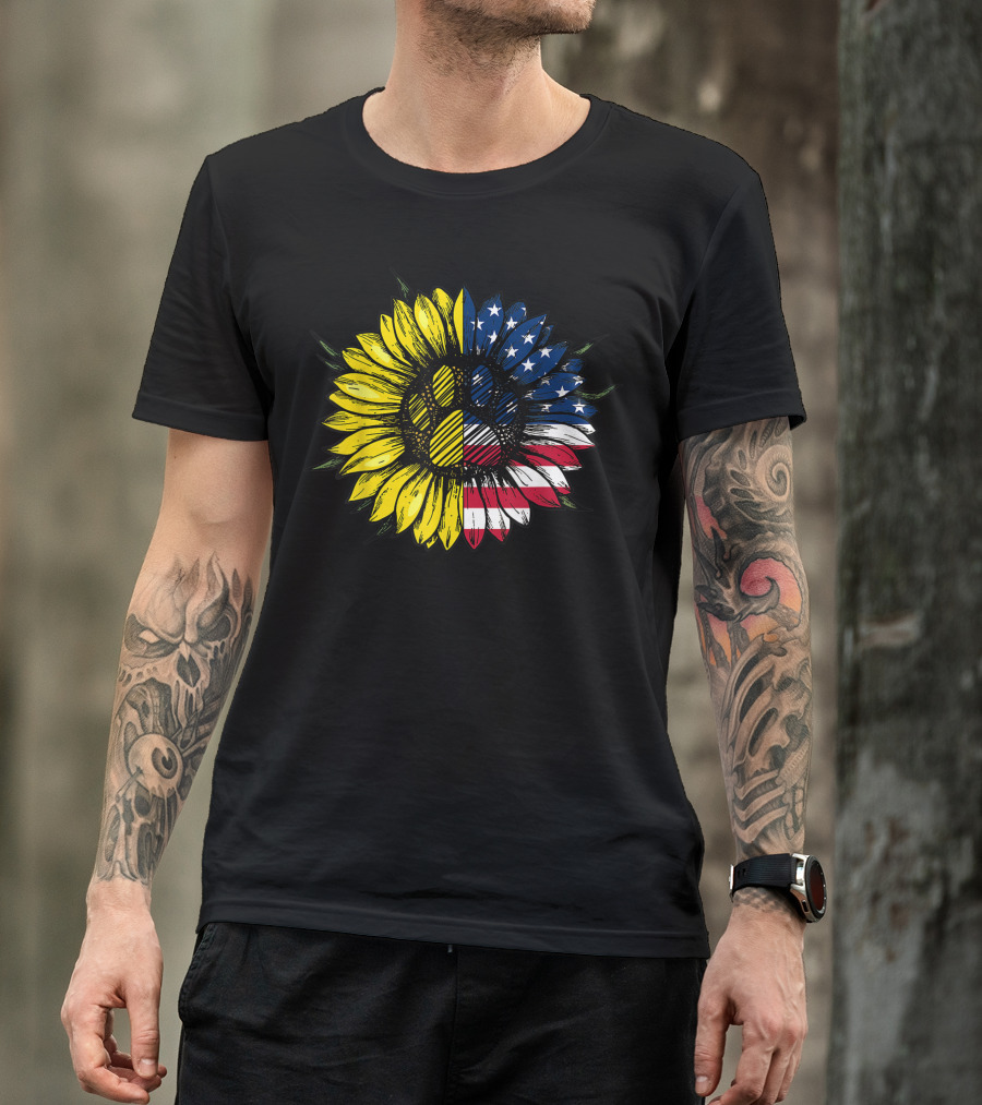 Hippie Sunflower American Flag Dog Paw 4th Of July JD T-Shirt