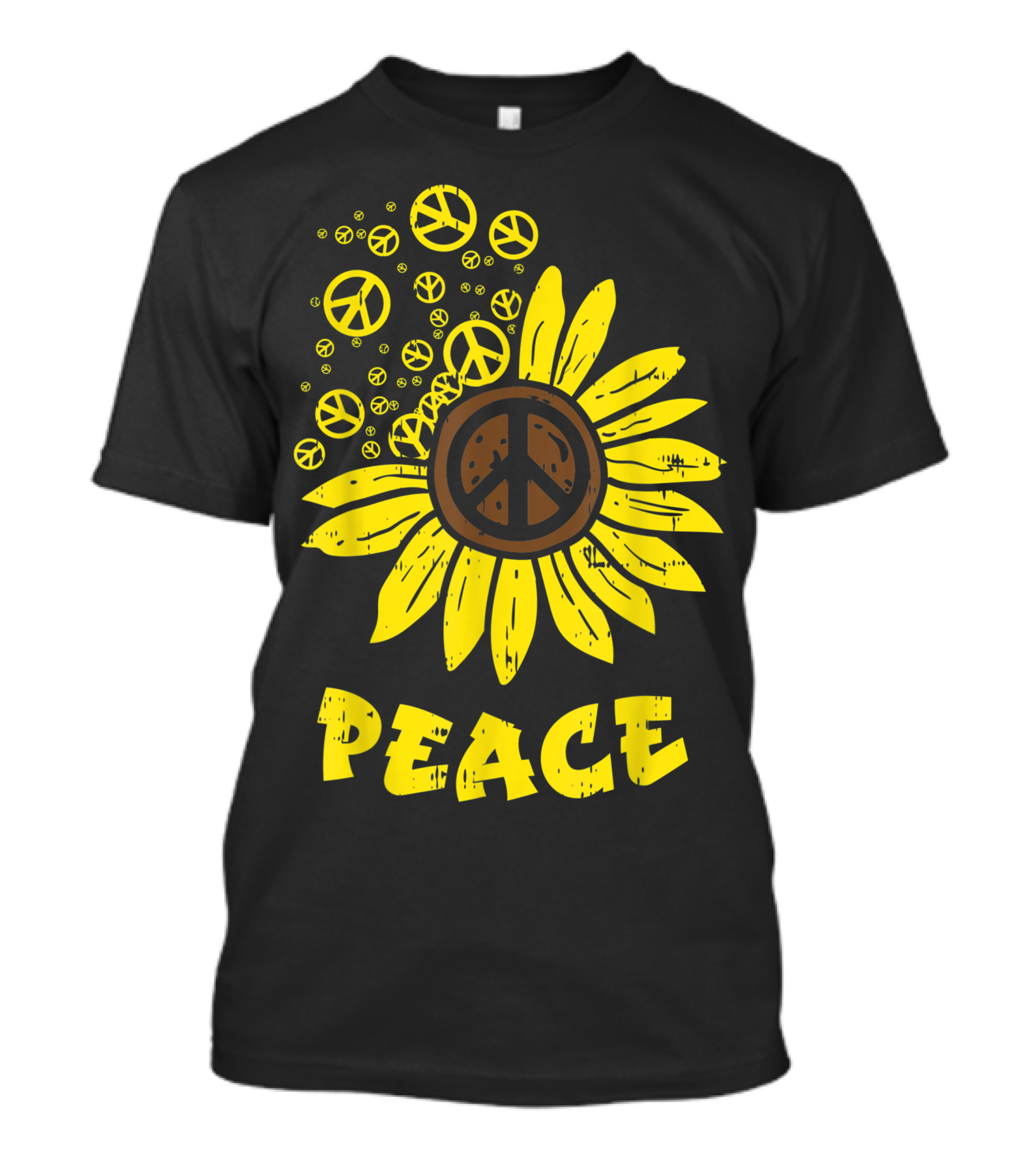 Sunflower Peace Symbol Hippie Vintage Floral Burst Hippy T-Shirt