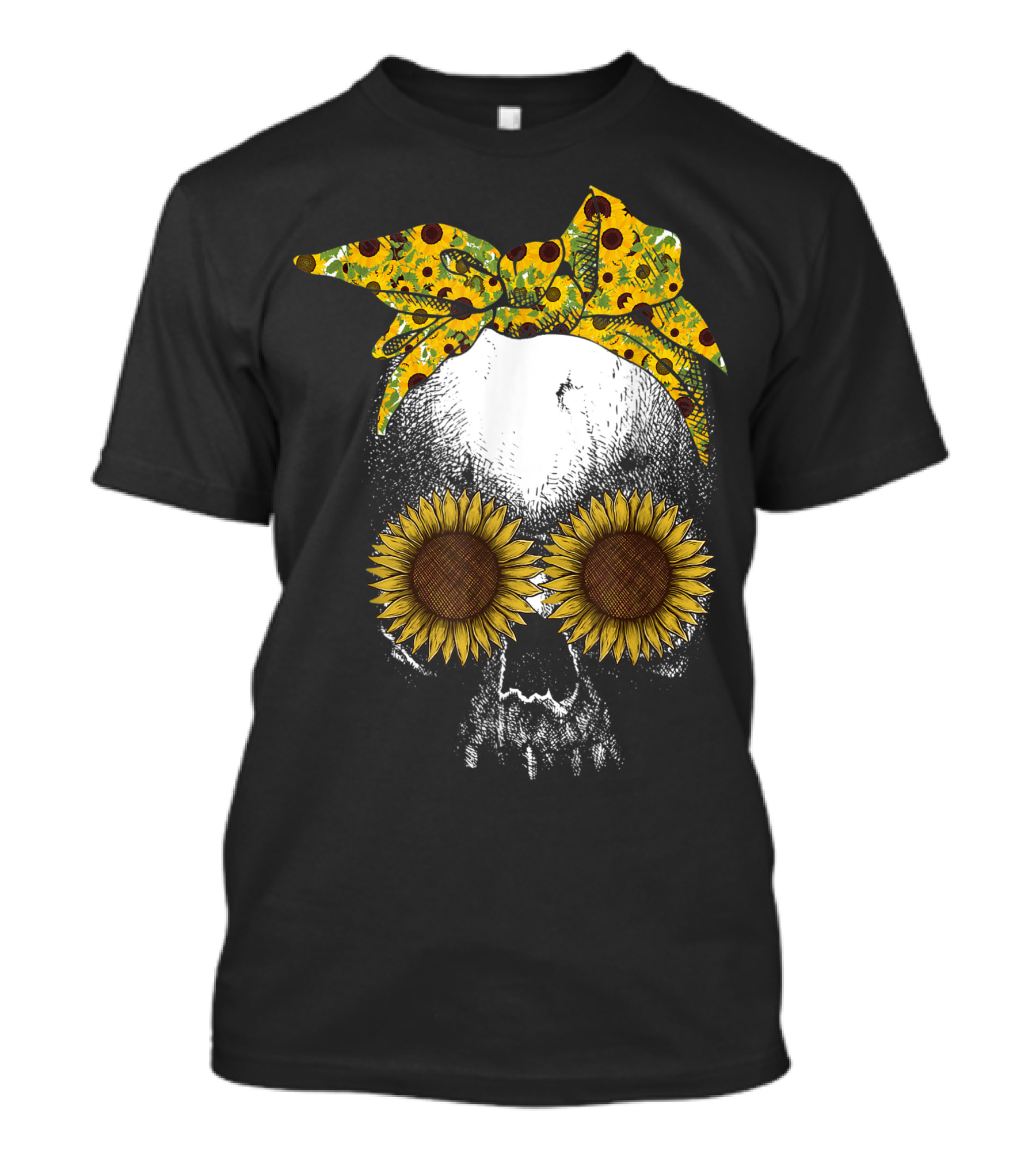 Hippie Skull With Sunflower Eyes And Bandana T-Shirt