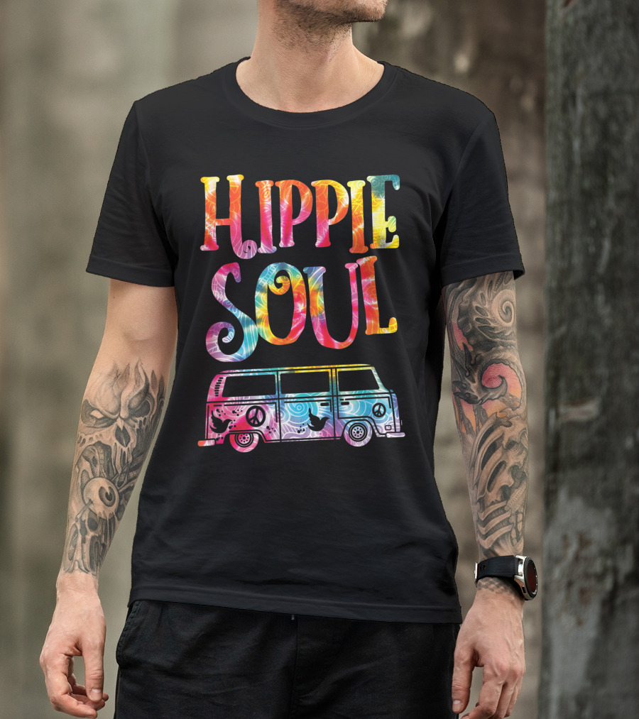 Hippie Soul Tie Dye Van With Peace And Love Symbols T-Shirt