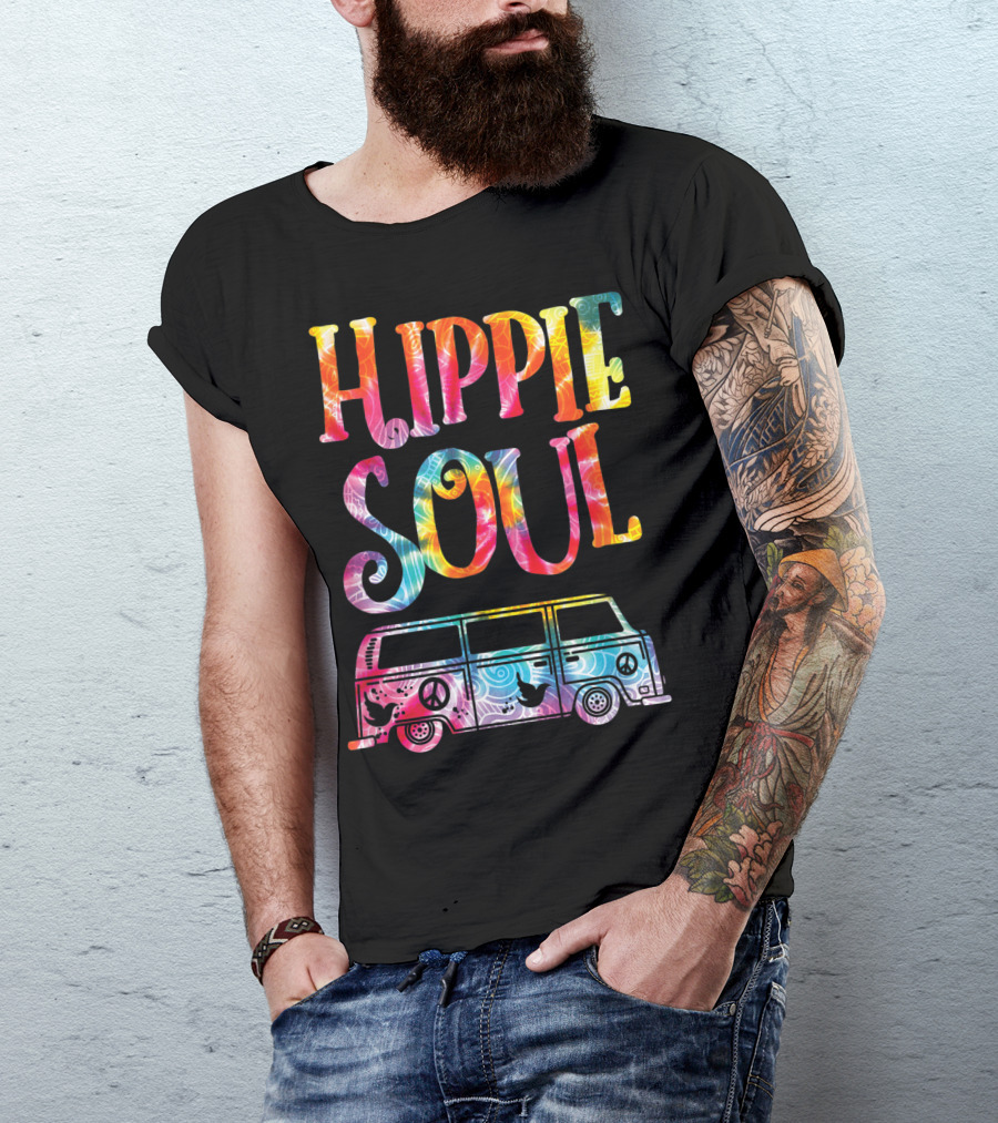 Hippie Soul Tie Dye Van With Peace And Love Symbols T-Shirt