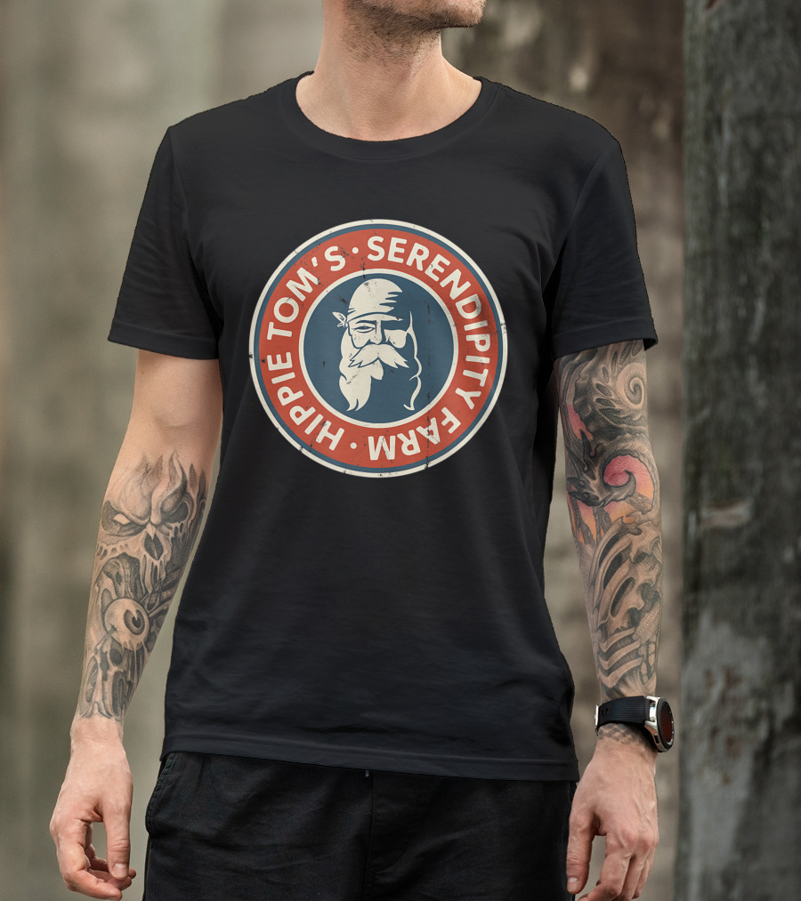 Hippie Tom's Serendipity Farm Vintage Logo Old Man With Beard T-Shirt