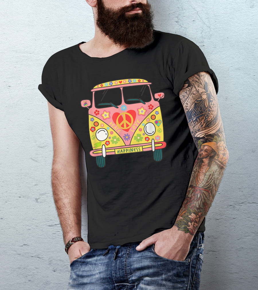 Peace Love Happiness Hippie Van 70S 80S Hyppy Costume Women Men T-Shirt
