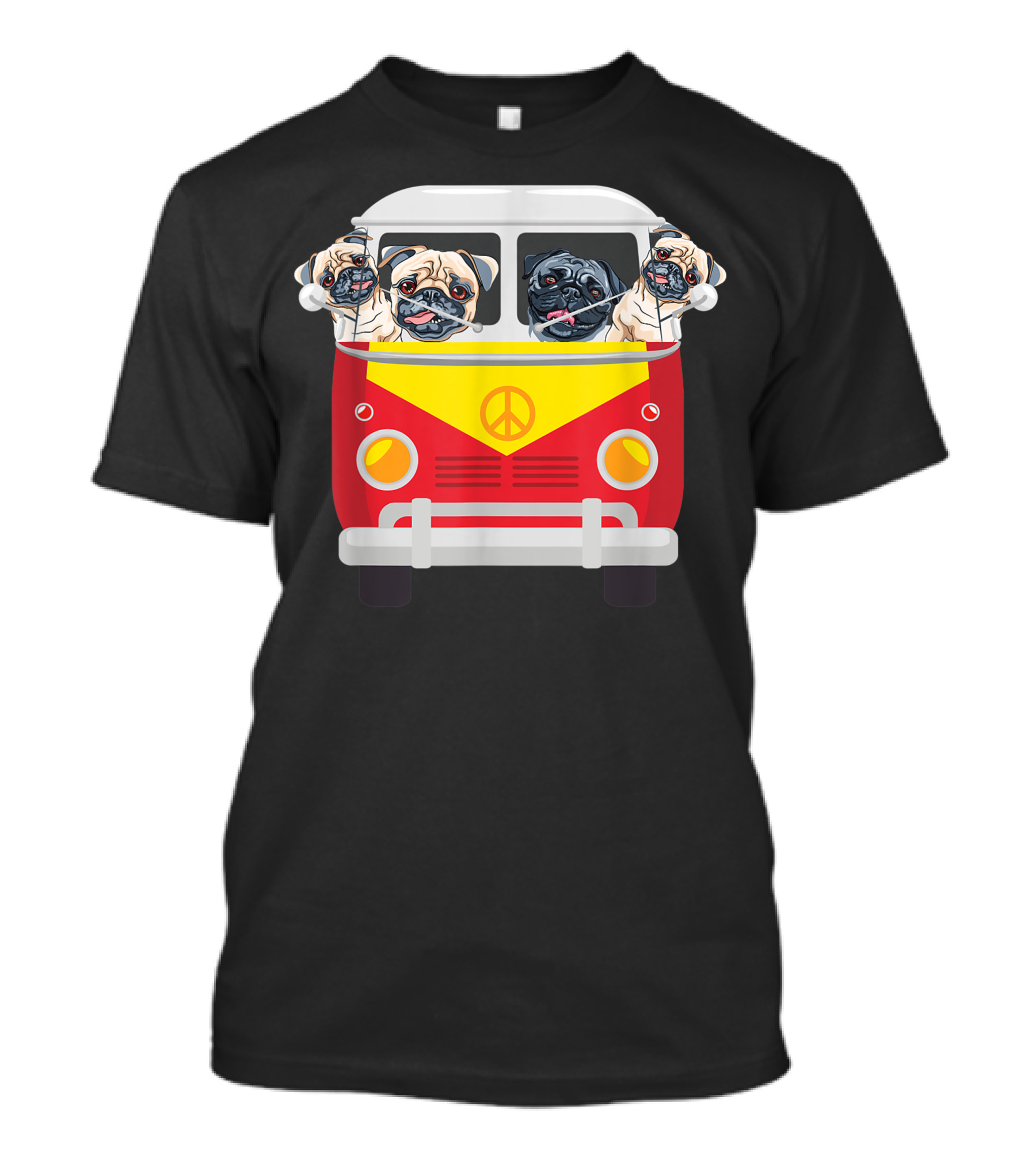 Hippie Van Pug Valentines Day Peace Sign Retro For Her Him 3A T-Shirt