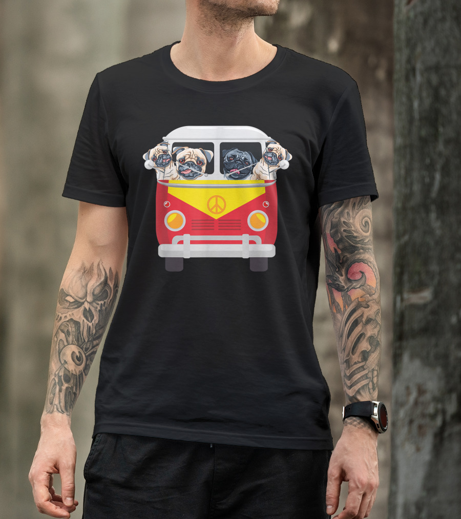 Hippie Van Pug Valentines Day Peace Sign Retro For Her Him 3A T-Shirt