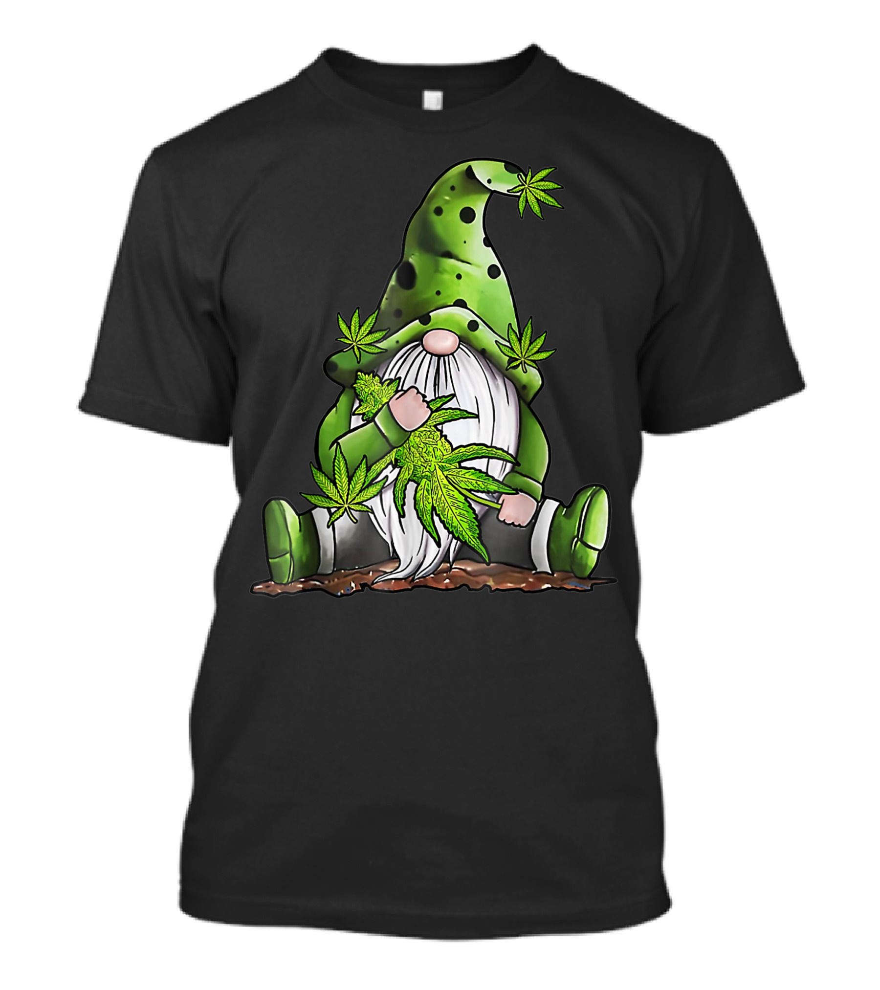Hippie Weed Gnome Cannabis Leaves Green Hat T-Shirt