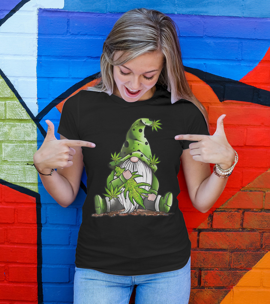 Hippie Weed Gnome Cannabis Leaves Green Hat T-Shirt