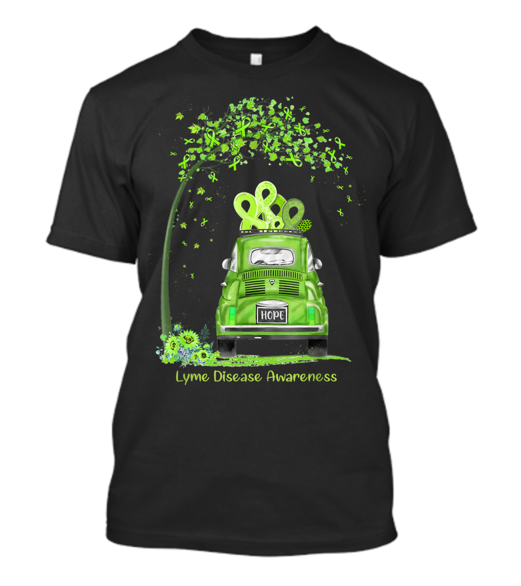Hope Hippie Van Lime Green Ribbon Tree Lyme Disease Awareness T-Shirt