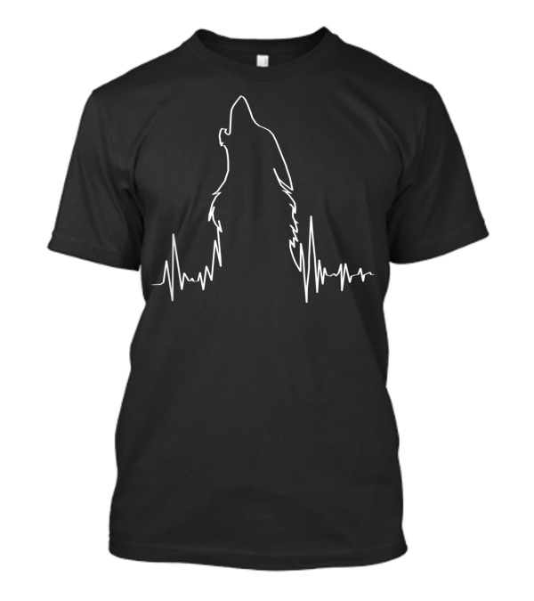Howling Wolf Heartbeat Spirit Animal Wolf Pack Love Outline T-Shirt