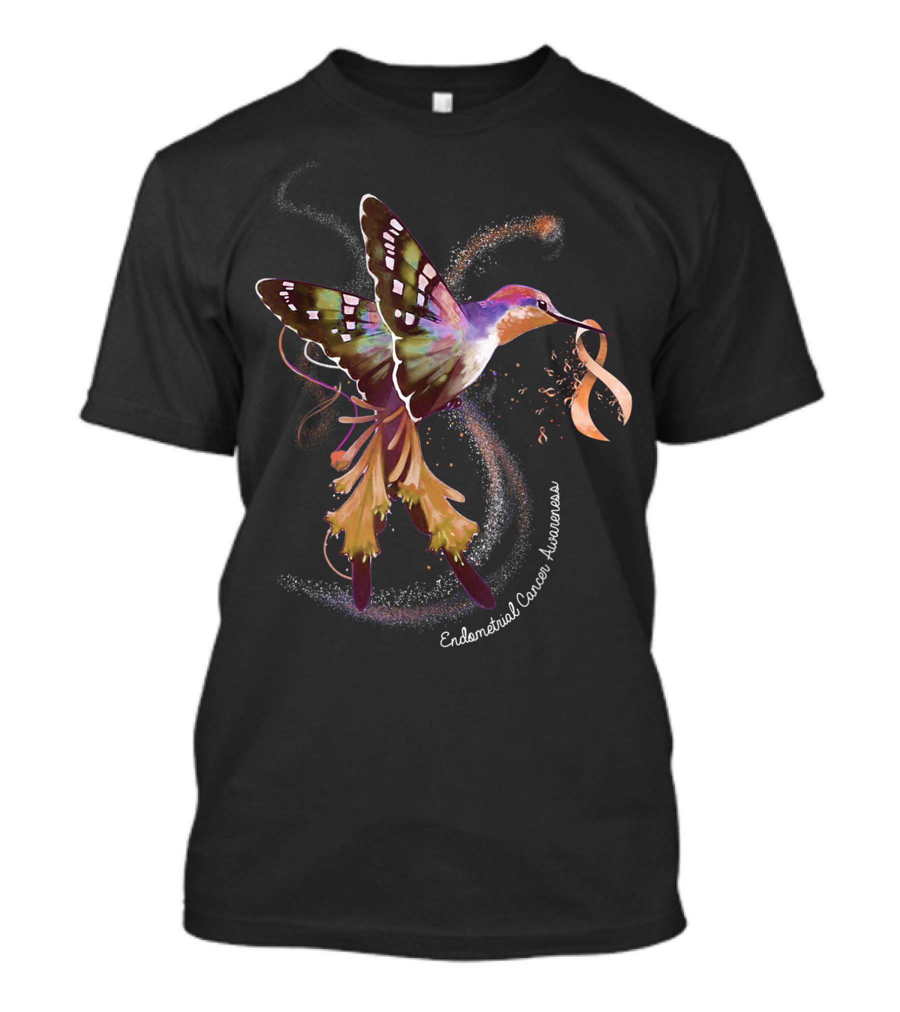 Hummingbird Peach Ribbon Endometrial Cancer Awareness 0Y T-Shirt