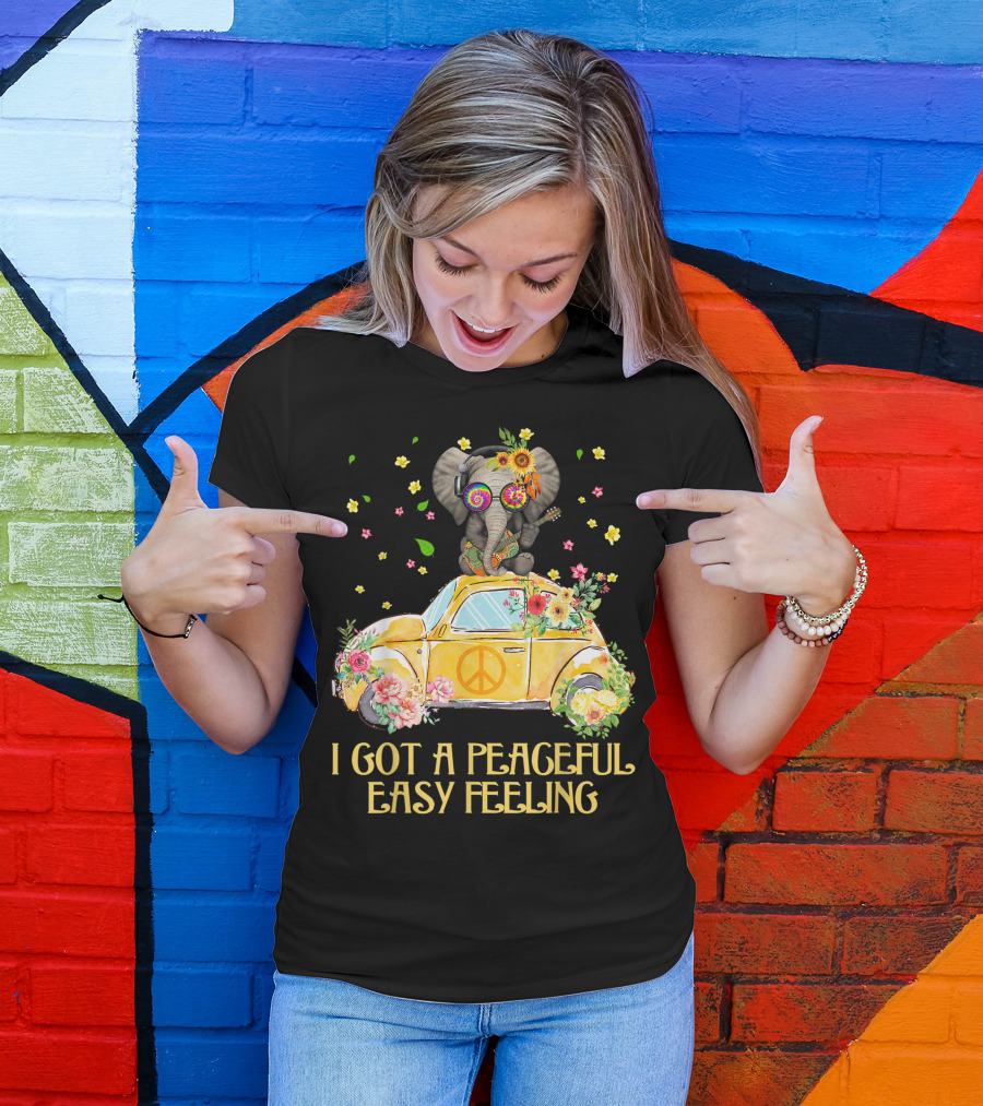 I Got A Peaceful Easy Feeling Elephant Hippie Flower Power VW Bug T-Shirt