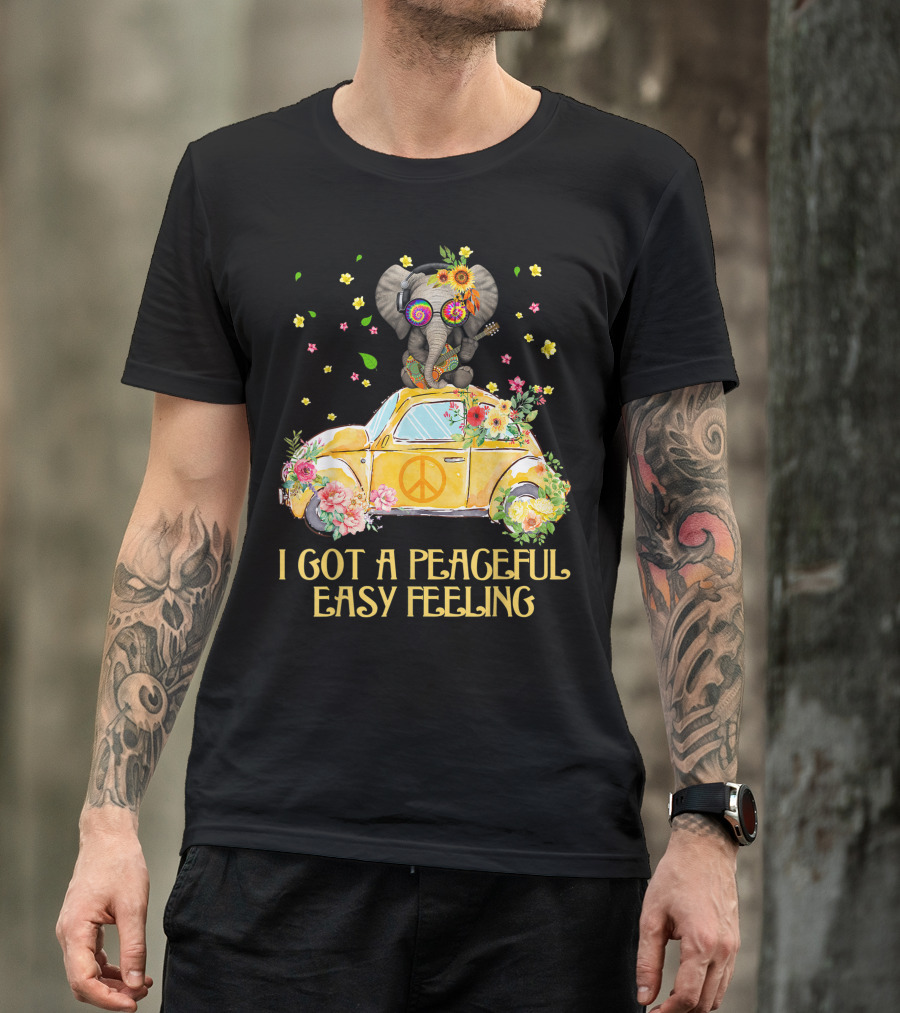 I Got A Peaceful Easy Feeling Elephant Hippie Flower Power VW Bug T-Shirt