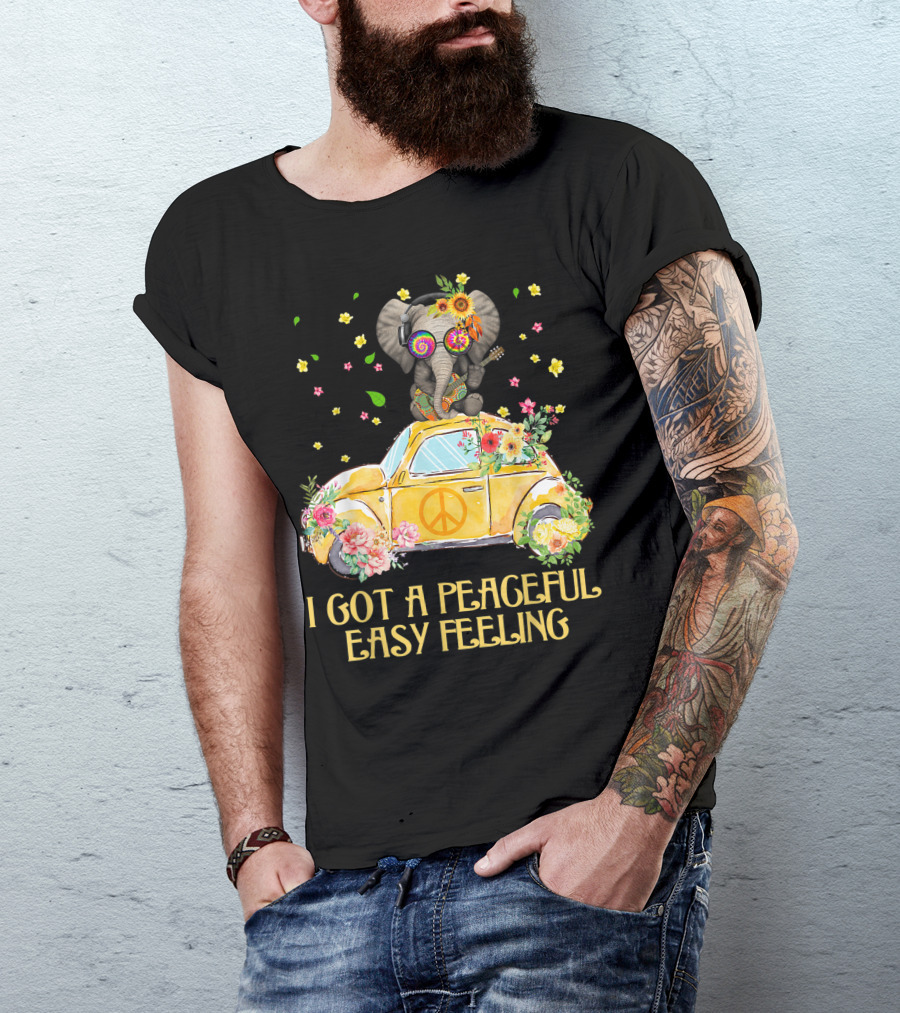 I Got A Peaceful Easy Feeling Elephant Hippie Flower Power VW Bug T-Shirt