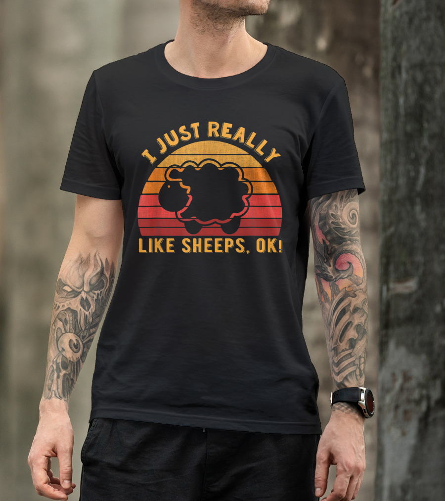 I Just Really Like Sheeps Ok Retro Sunset Lamb Lovers T-Shirt