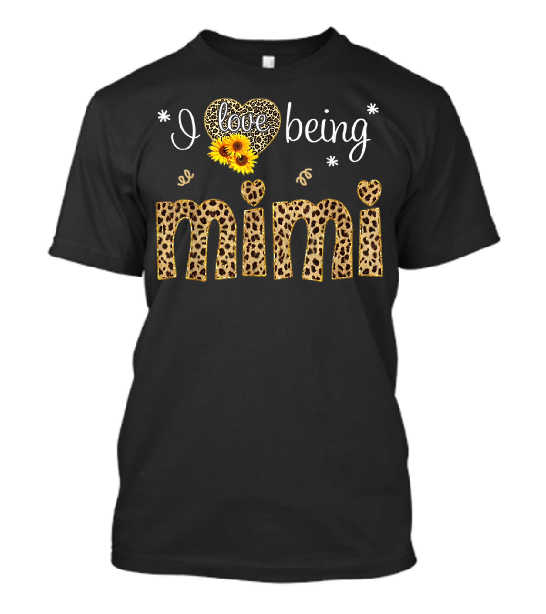 I Love Being Mimi Heart Sunflower Leopard Print T-Shirt
