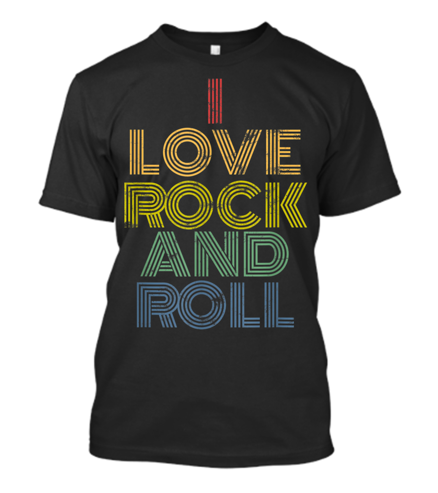 I Love Rock And Roll Distressed Rainbow Text 70s T-Shirt