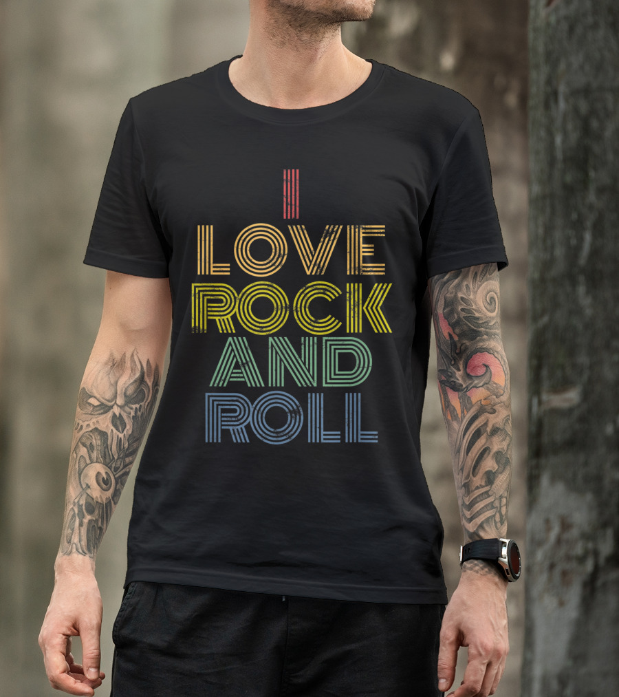 I Love Rock And Roll Distressed Rainbow Text 70s T-Shirt