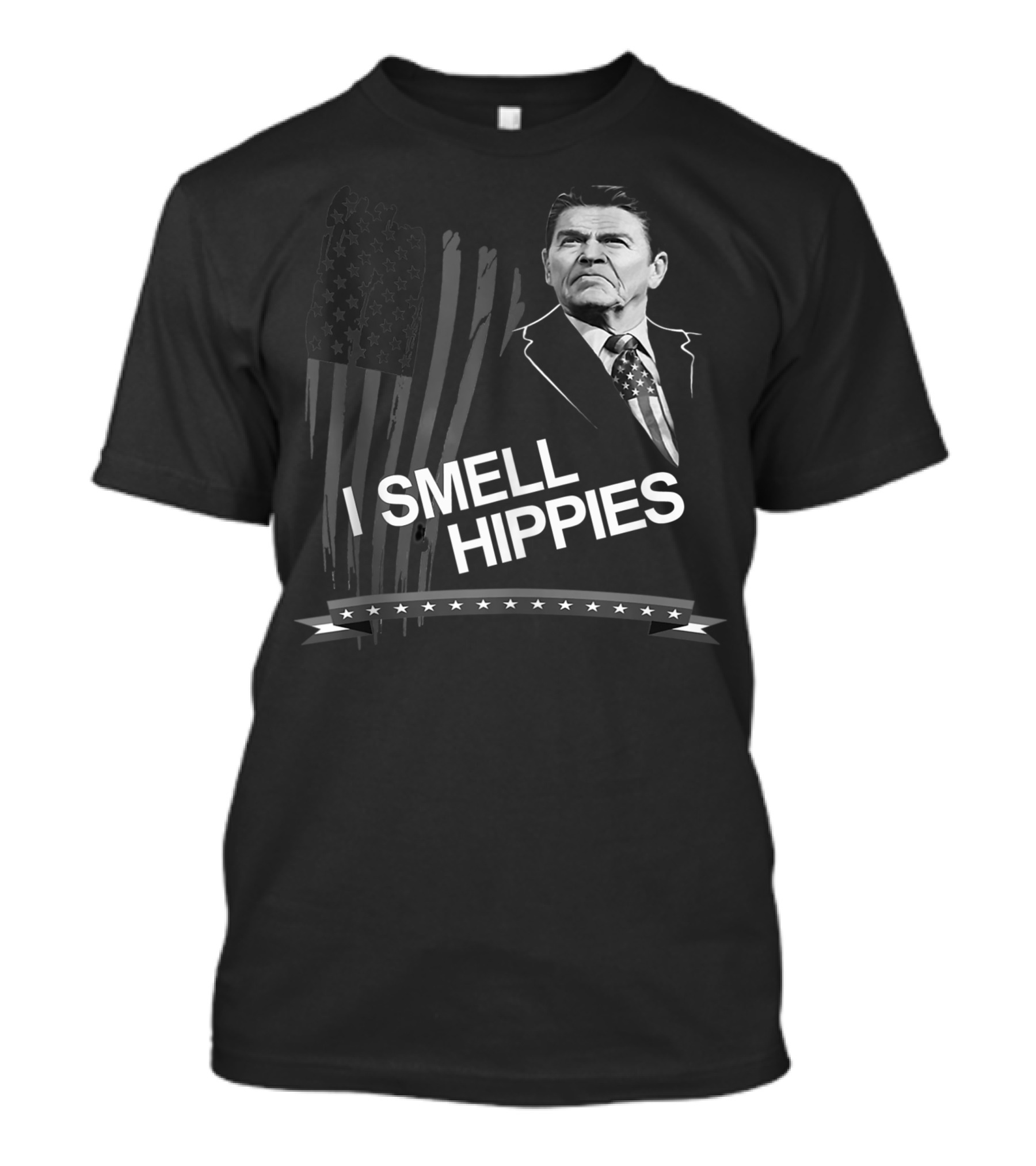 I Smell Hippies Ronald Reagan Conservative American Flag T-Shirt