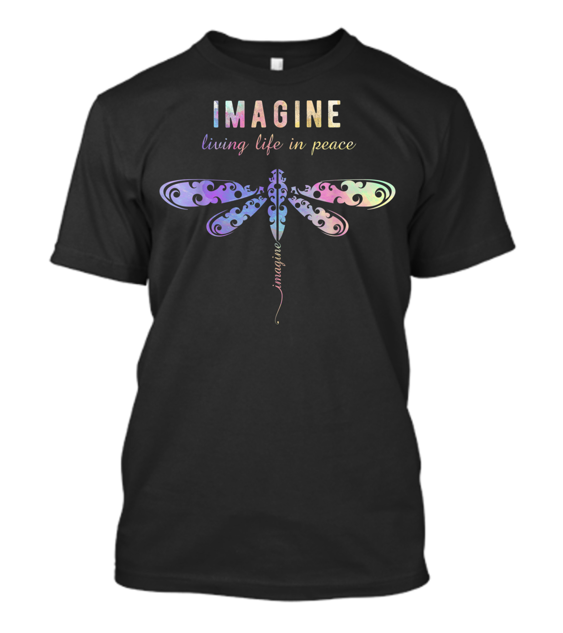Imagine Living Life In Peace Boho Dragonfly 60s 70s Groovy Hippy Vibes T-Shirt