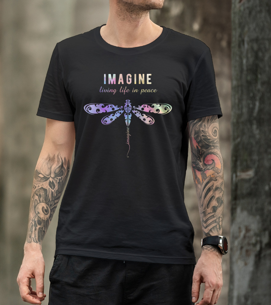 Imagine Living Life In Peace Boho Dragonfly 60s 70s Groovy Hippy Vibes T-Shirt