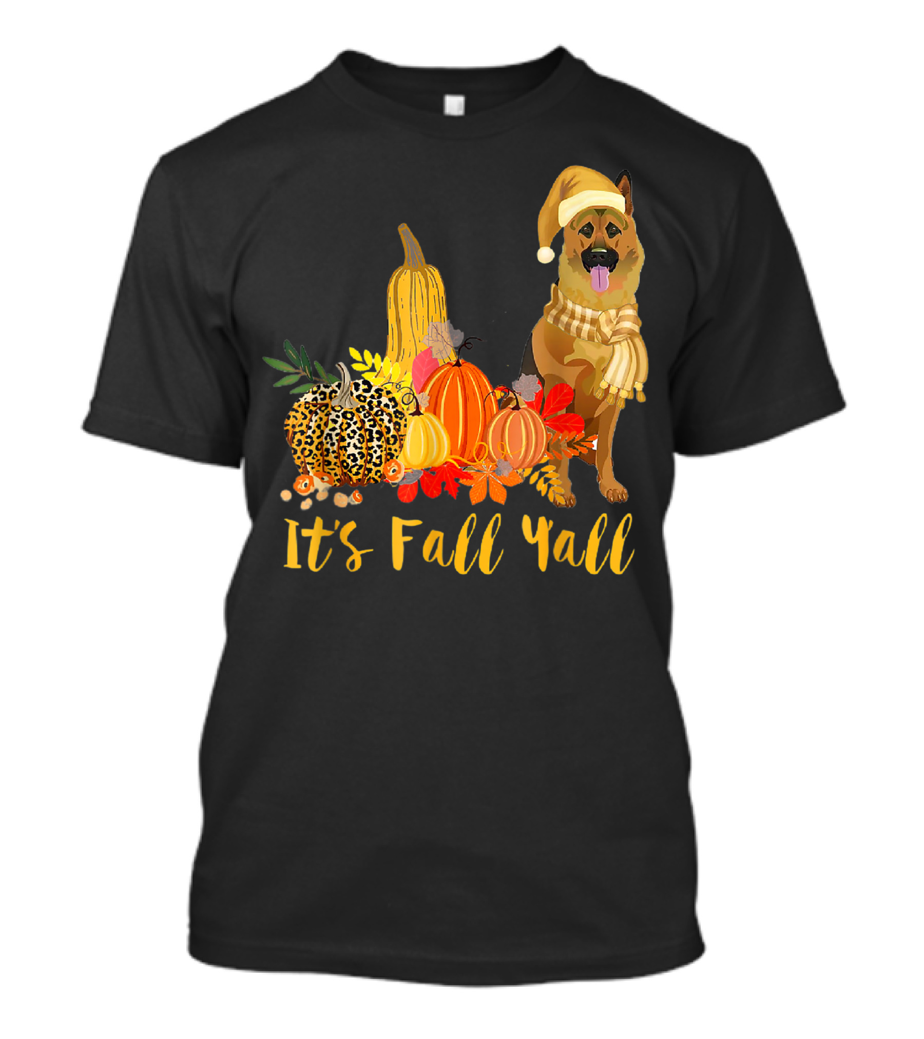 It's Fall Yall German Shepherd Dog With Leopard And Pumpkin T-Shirt