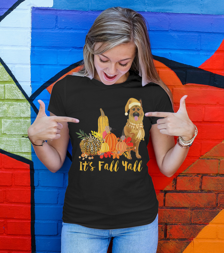 It's Fall Yall German Shepherd Dog With Leopard And Pumpkin T-Shirt