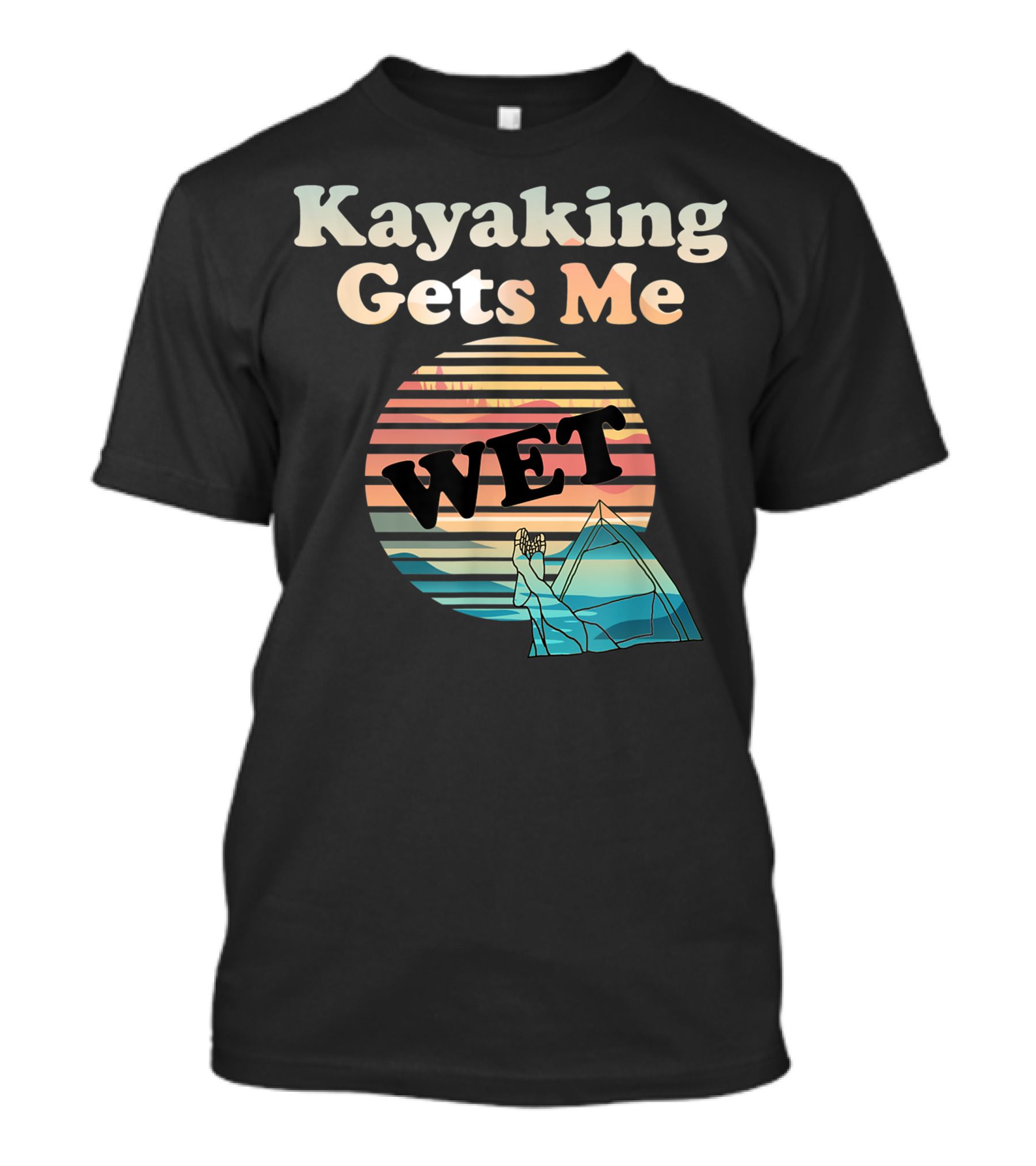 Kayaking Gets Me Wet Retro Sunset Mountain Kayak T-Shirt