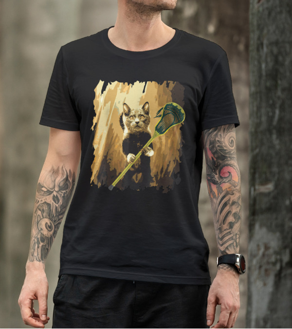 Lacrosse Stick Holding Cute Cat T-Shirt