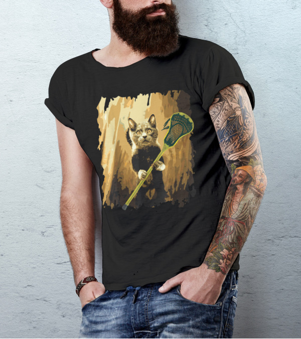 Lacrosse Stick Holding Cute Cat T-Shirt