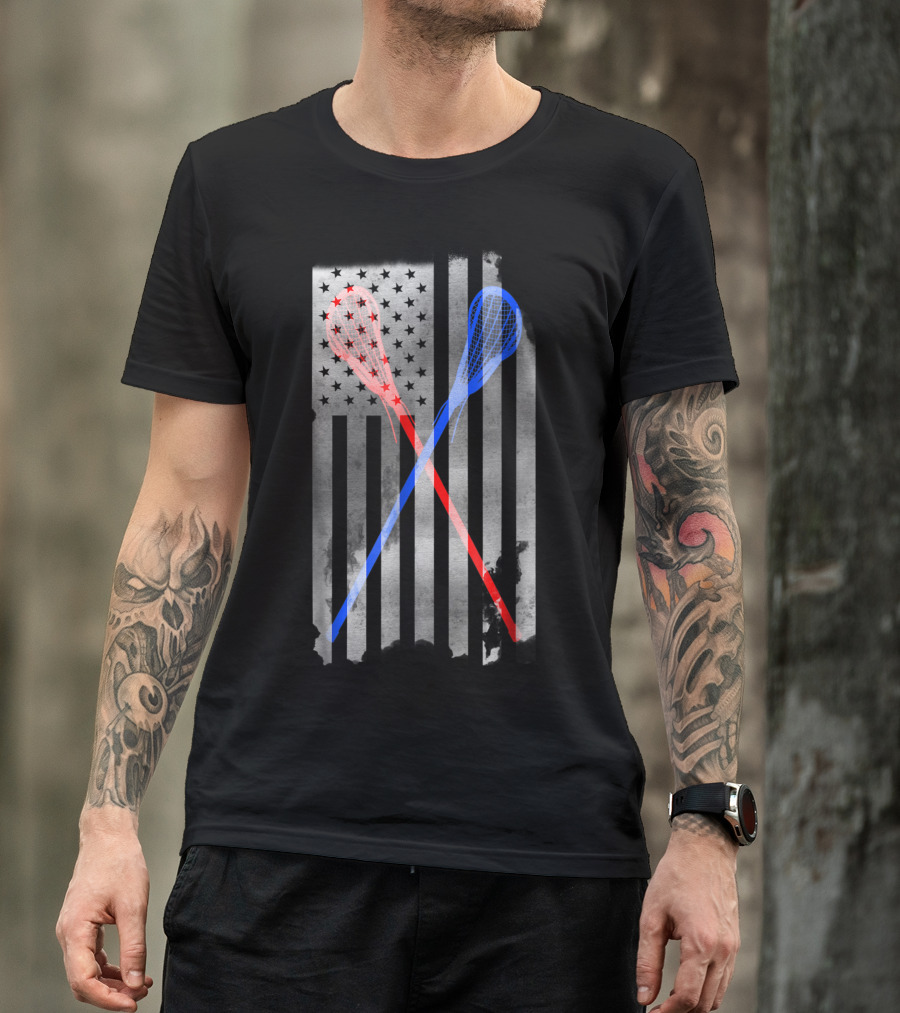 Lacrosse America Flag Crossed Sticks T-Shirt
