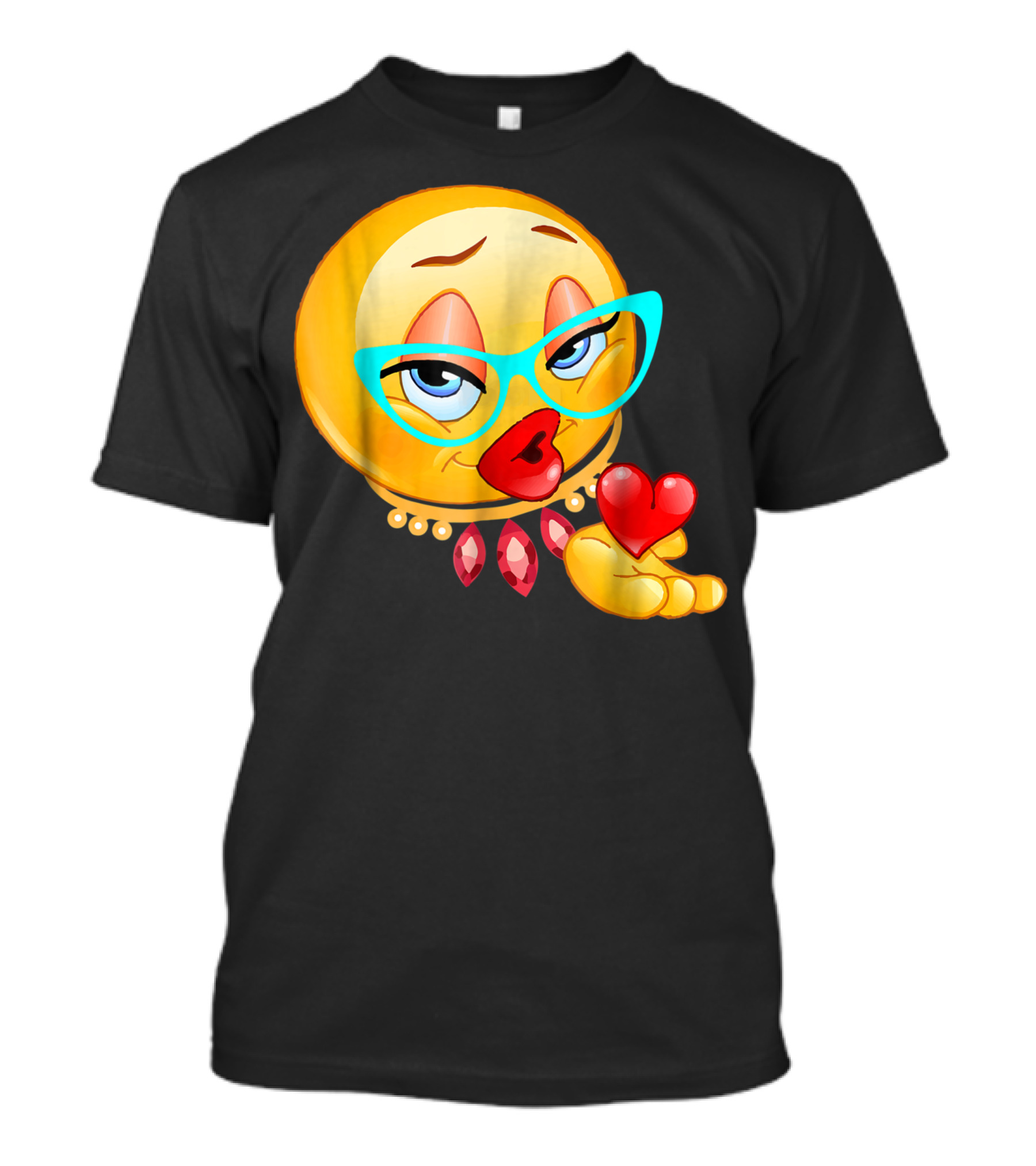 Lady Bling Emoji With Glasses And Heart Blow Kiss Emoticon T-Shirt