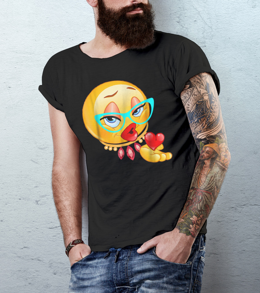 Lady Bling Emoji With Glasses And Heart Blow Kiss Emoticon T-Shirt
