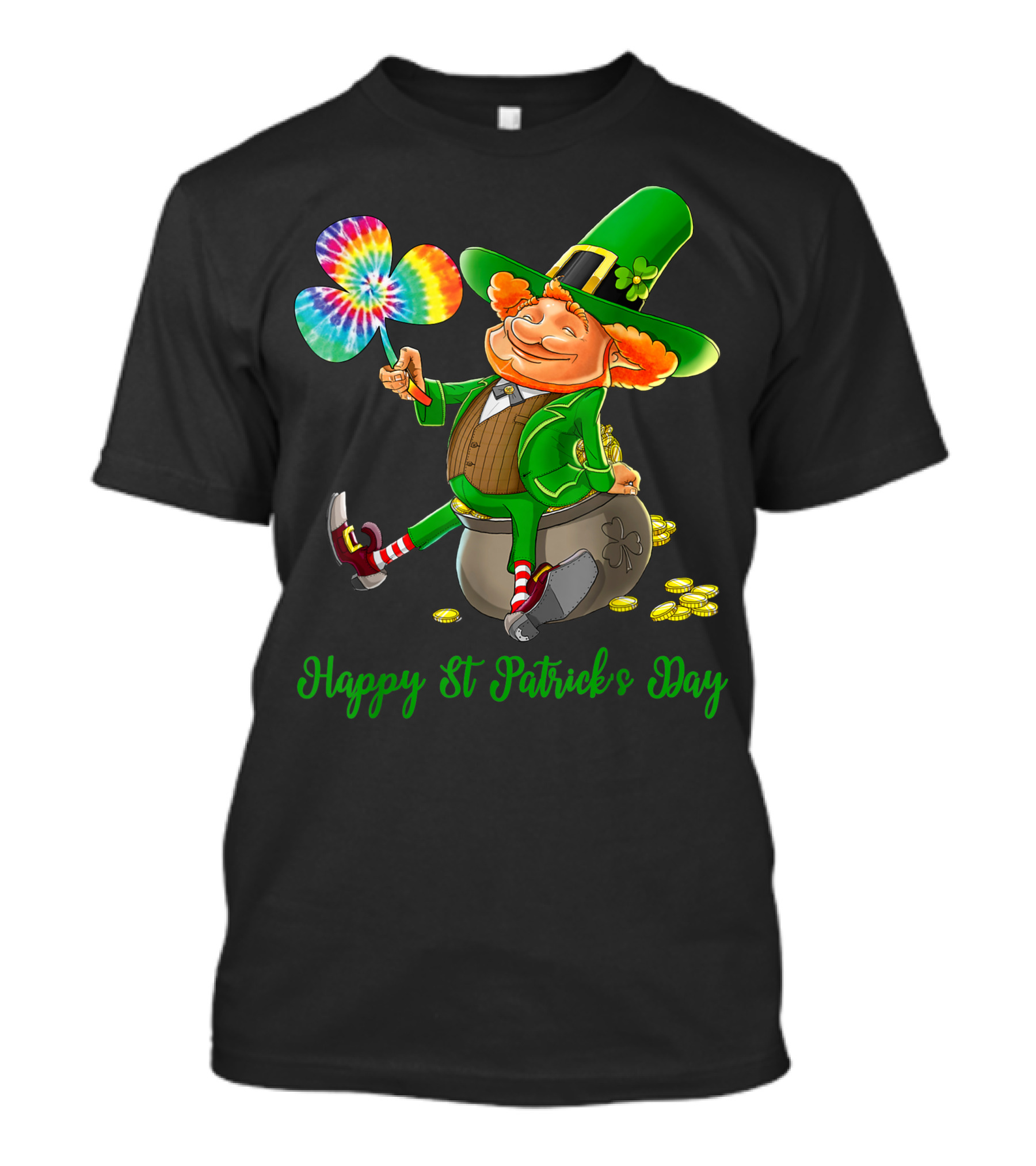 Happy St Patrick's Day Leprechaun With Tie Dye Shamrock T-Shirt