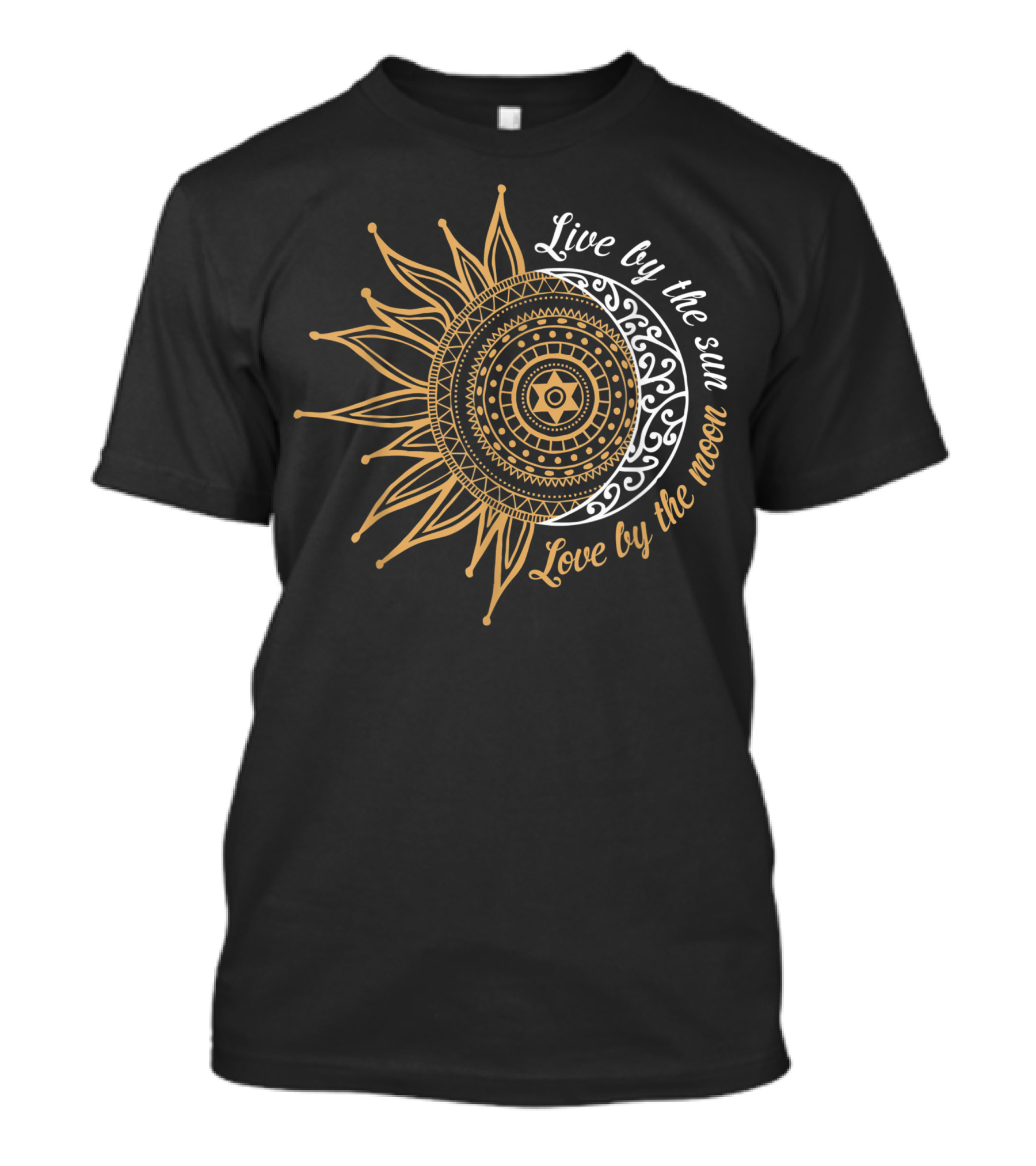 Live By The Sun Love By The Moon Hippie Life Sun Moon Mandala T-Shirt