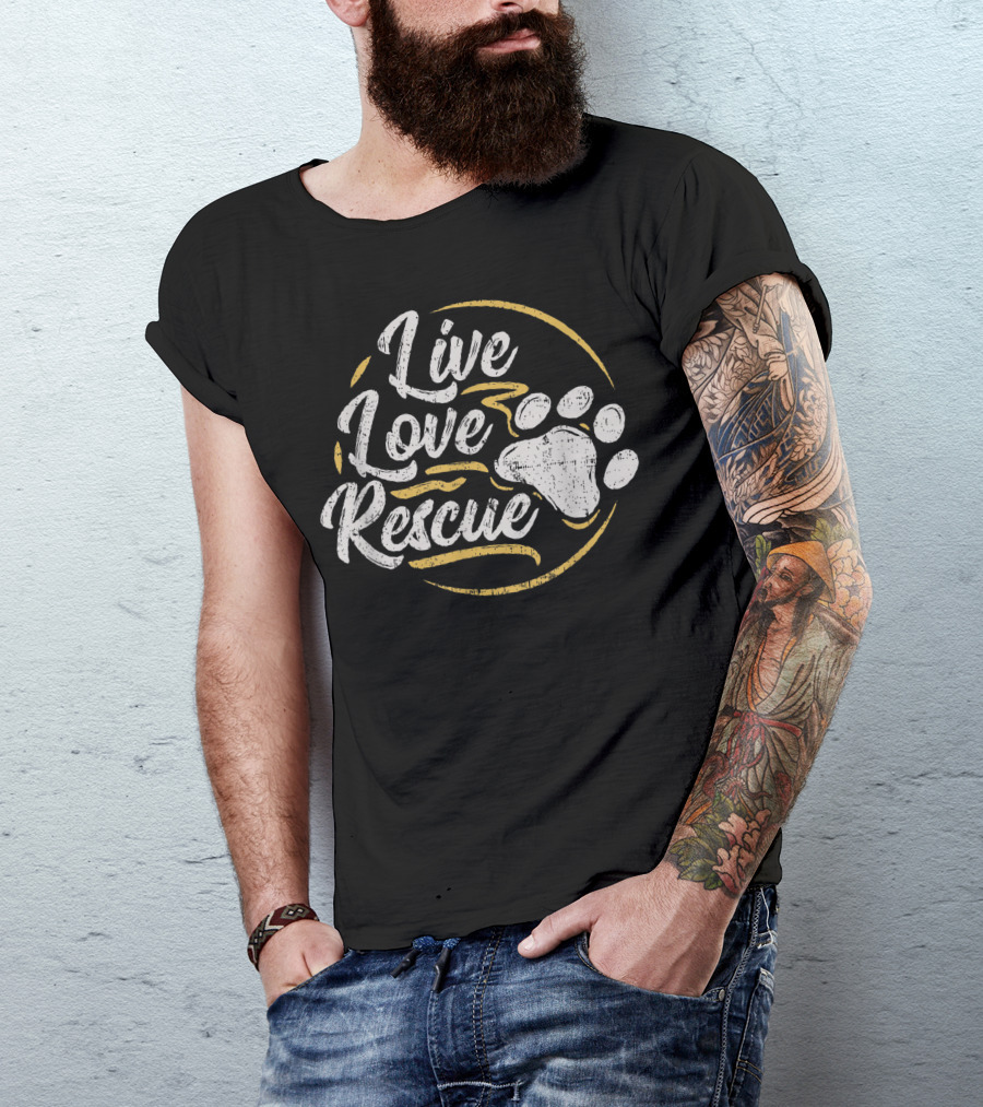 Live Love Rescue Dog Lover Paw Print Adoption T-Shirt